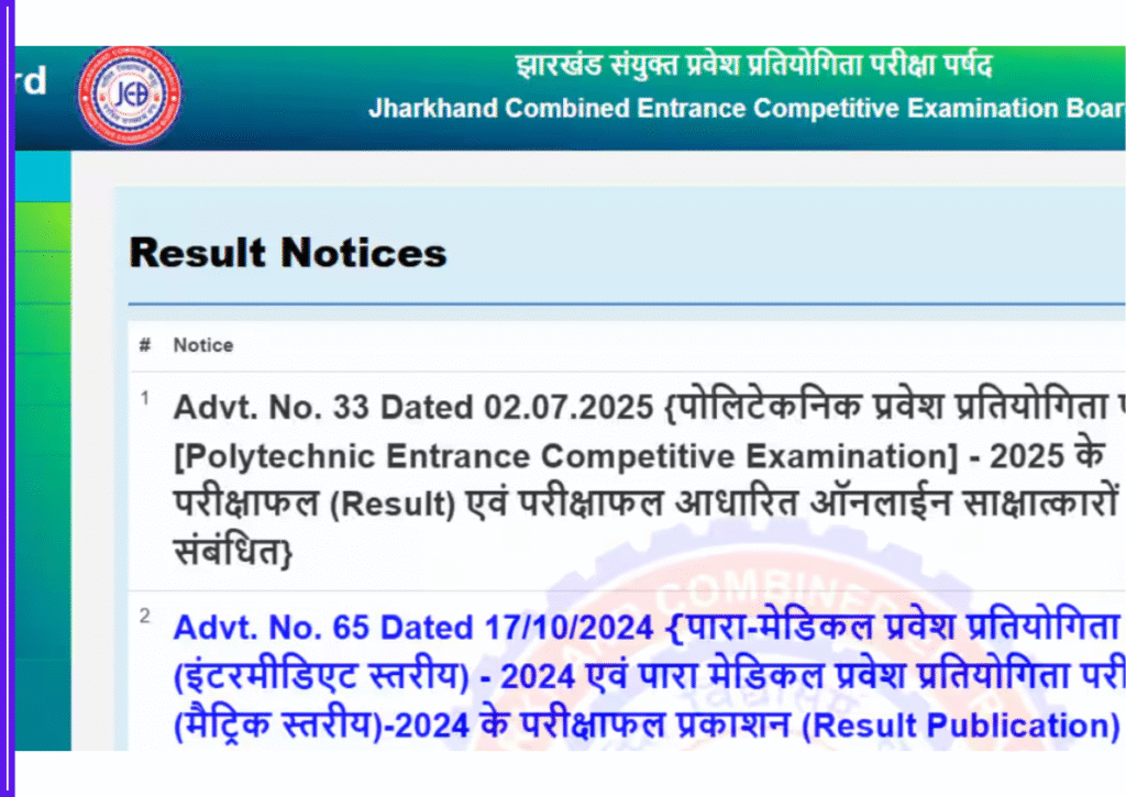 Jharkhand Polytechnic Result 2025 Declared at jceceb.jharkhand.gov.in